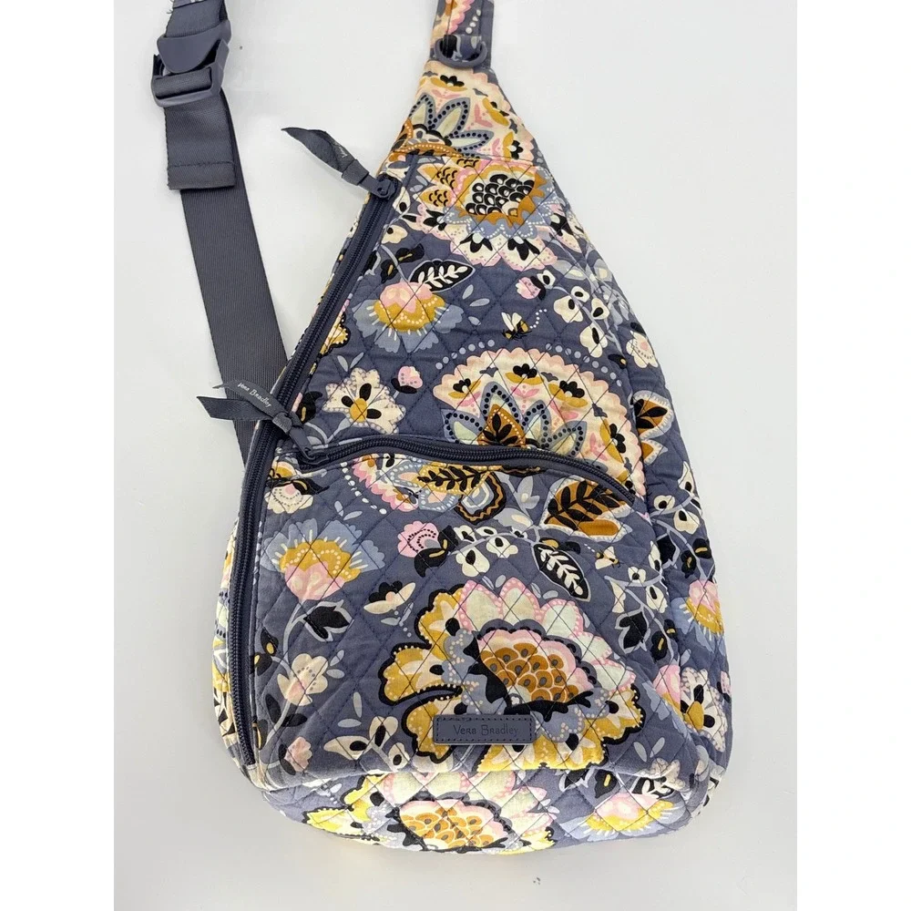 Vera Bradley Quilted Sling Backpack French Paisley Floral‎ Gray Purple Crossbody